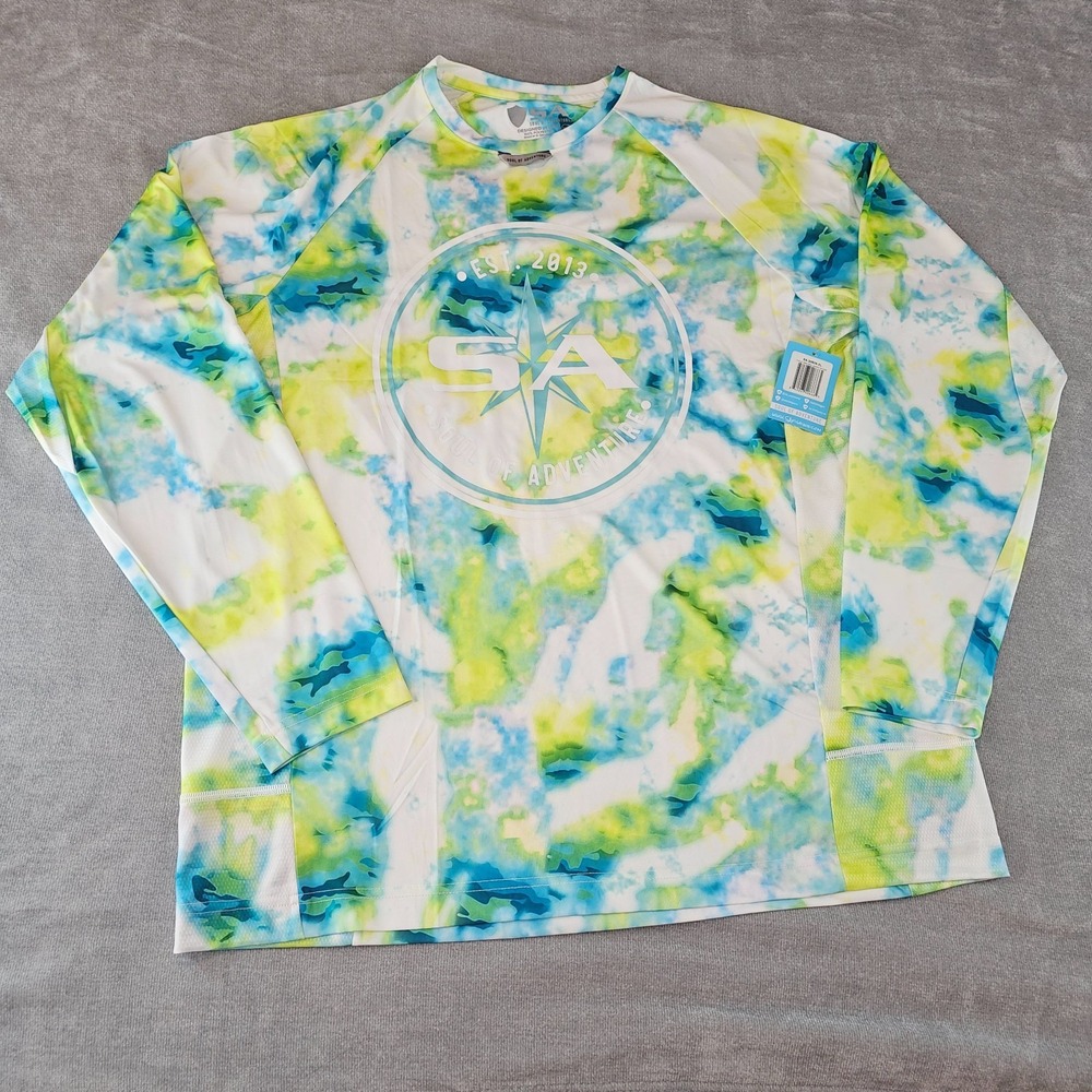 Soul of Adventure Performance Shirt XL Long Sleeve Mesh White Green Tie Dye UPF